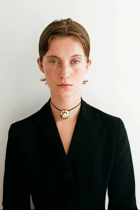SAPIR BACHAR<br>GOLD PEBBLE LEATHER CHOKER