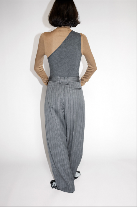 CRISTASEYA<br>DOUBLE PLEATED WIDE PANTS <BR>in BLACK/WHITE STRIPES