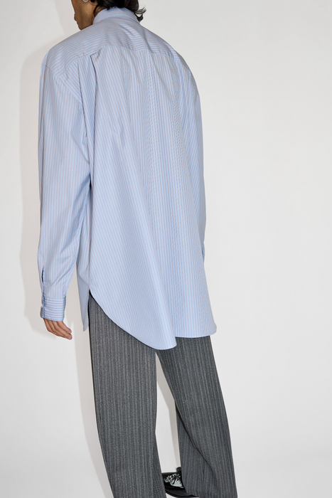 Salvatore Piccolo xCRISTASEYA<br>HANDMADE CLASSIC COLLAR SHIRT<br>in BLUE WITH BROWN STRIPES
