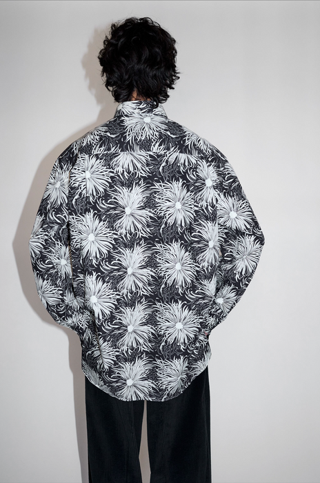 Salvatore Piccolo xCRISTASEYA<br>HANDMADE CLASSIC COLLAR SHIRT<br>in BLACK WITH WHITE FLOWER