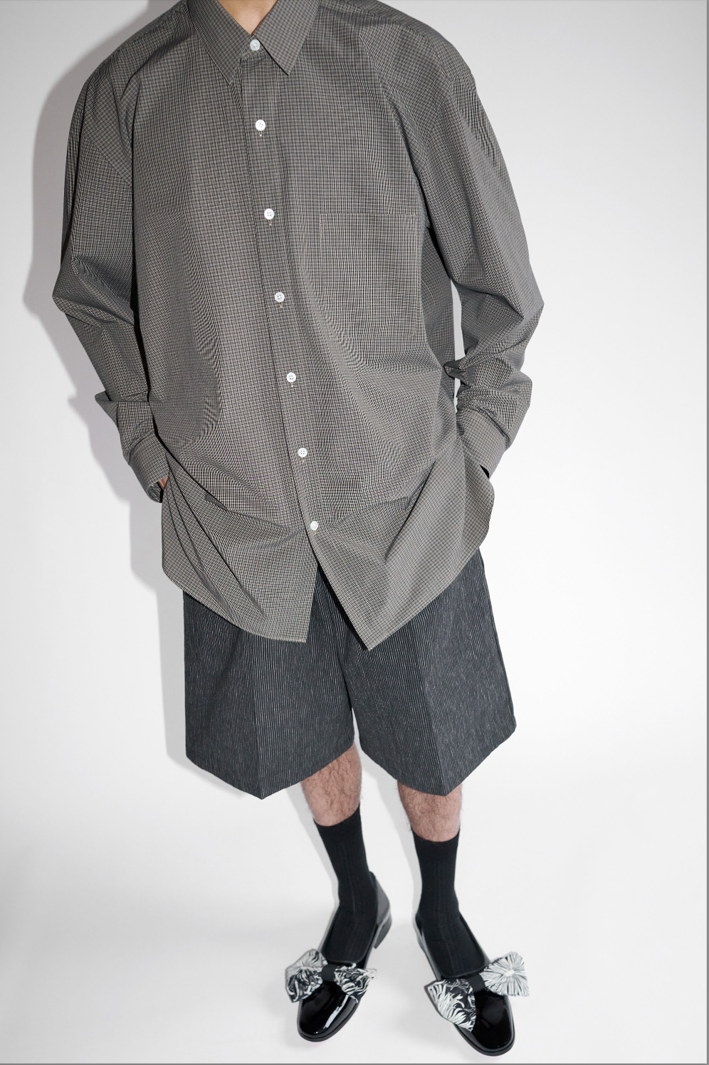 CRISTASEYA HANDMADE CLASSIC COLLAR SHIRT in TAUPE WITH BLACK