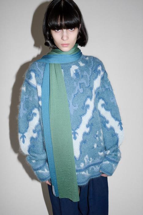 CRISTASEYA<br>SILK CASHMERE DOUBLE SCARF<br>in LIGHT BLUE/SAUGE