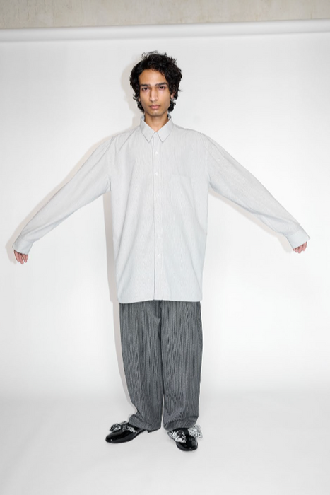Salvatore Piccolo x CRISTASEYA<br>HANDMADE CLASSIC COLLAR SHIRT<br>in CREAM WITH BLUE CHECKS