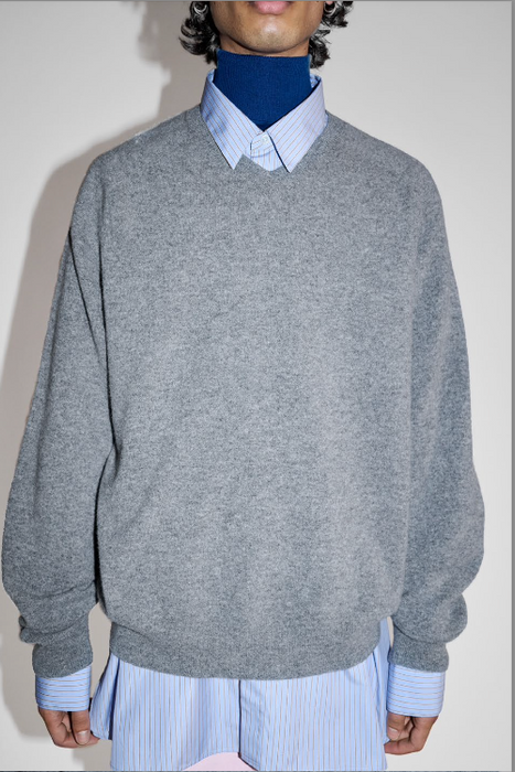 CRISTASEYA<br>OVERSIZED V NECK FLANNEL SWEATER<br>in GREY