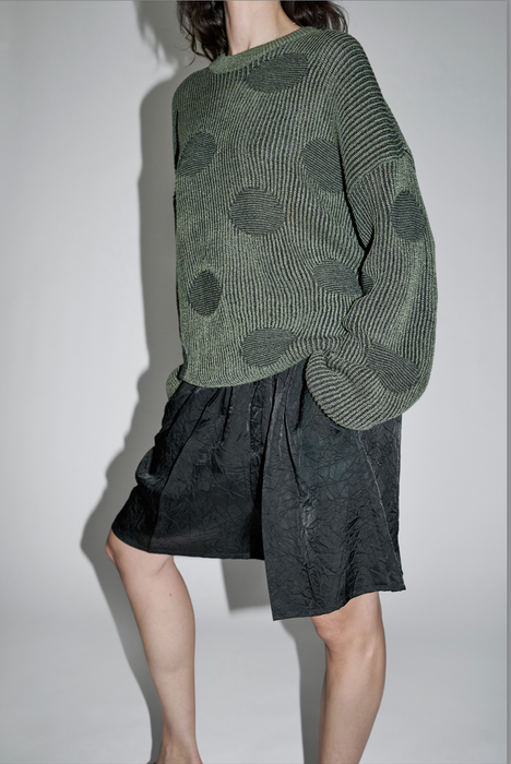 CRISTASEYA<br>RIBBED POLKA DOTS WASHI PAPER SWEATER<br>in BLACK WITH KHAKI POLKA DOTS