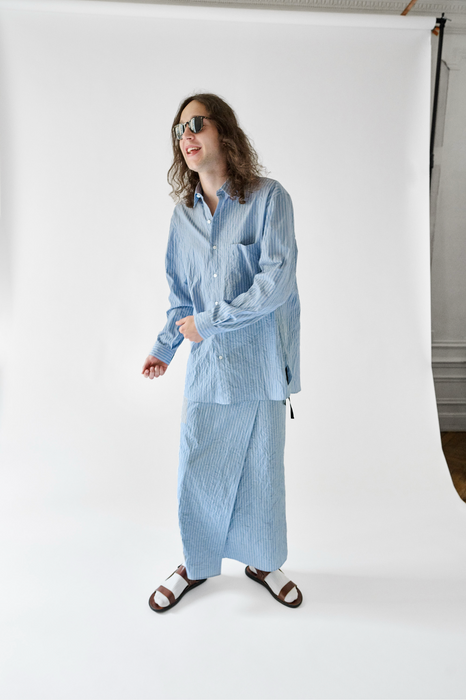 Salvatore Piccolo xCRISTASEYA<br>HANDMADE MEN'S CLASSIC COLLAR SHIRT<br>in BLUE STRIPED