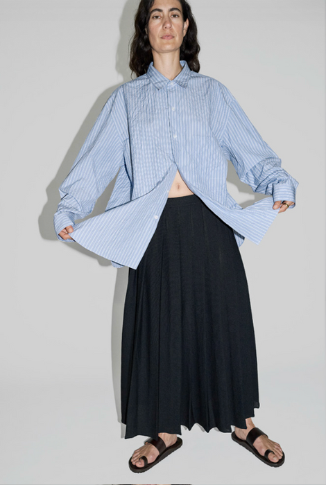 Salvatore Piccolo xCRISTASEYA<br>HANDMADE MEN'S CLASSIC COLLAR SHIRT<br>in BLUE STRIPED