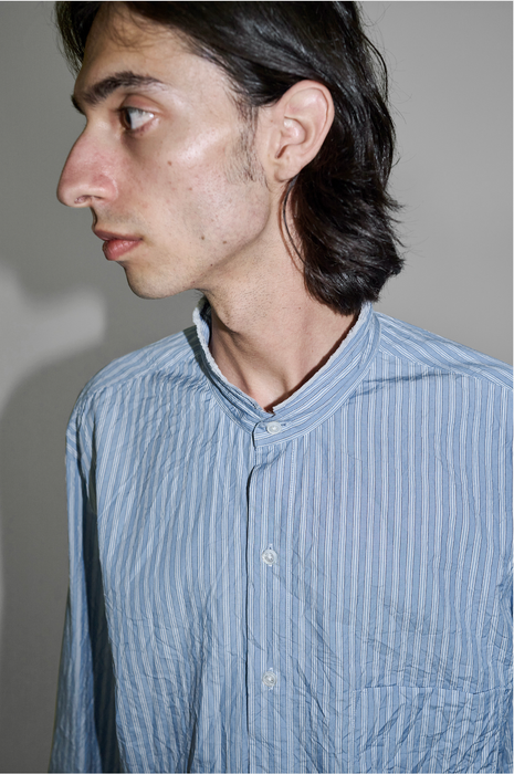 Salvatore Piccolo x CRISTASEYA<br>HANDMADE FRINGED MAO COLLAR SHIRT<br>in BLUE STRIPED
