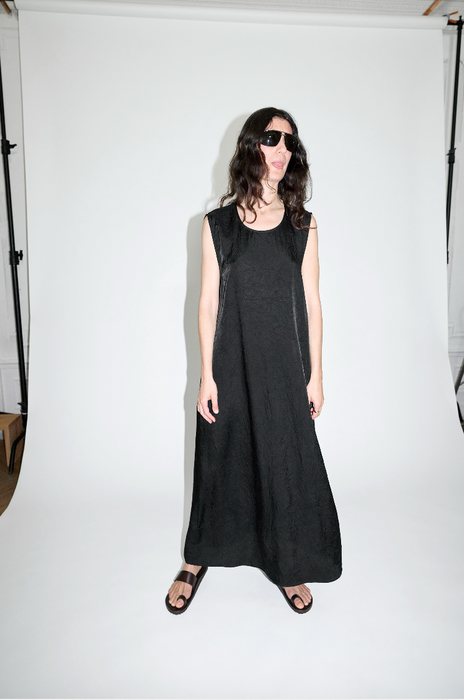 CRISTASEYA<br>ROUND NECK LONG DRESS <br>in BLACK