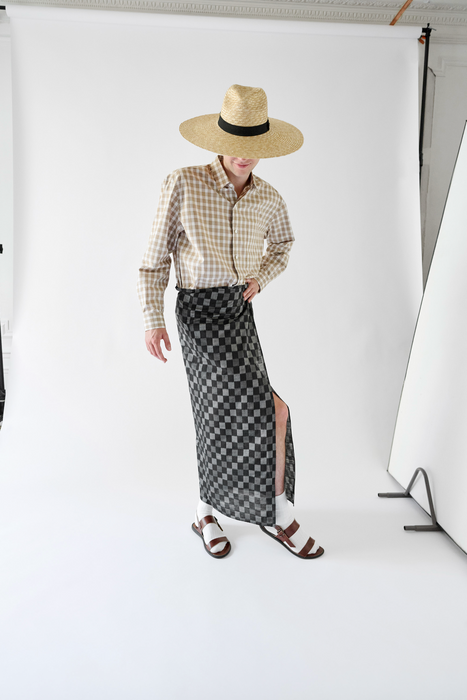 Salvatore Piccolo xCRISTASEYA<br>HANDMADE MEN'S CLASSIC COLLAR SHIRT<br>in WHITE WITH ORANGE CHECKS <br> <br>SOLD OUT