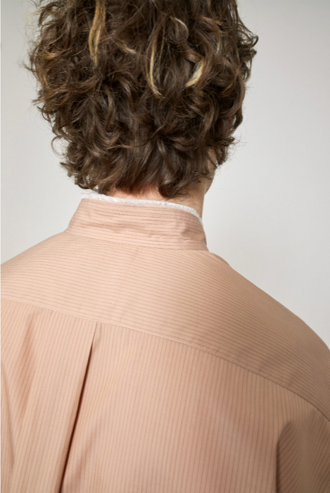 Salvatore Piccolo x CRISTASEYA<br>HANDMADE FRINGED MAO COLLAR SHIRT<br>in PINK/PURPLE STRIPES