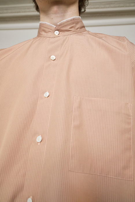 Salvatore Piccolo x CRISTASEYA<br>HANDMADE FRINGED MAO COLLAR SHIRT<br>in PINK/PURPLE STRIPES