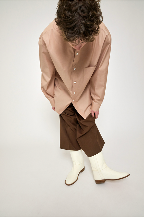 Salvatore Piccolo x CRISTASEYA<br>HANDMADE FRINGED MAO COLLAR SHIRT<br>in PINK/PURPLE STRIPES