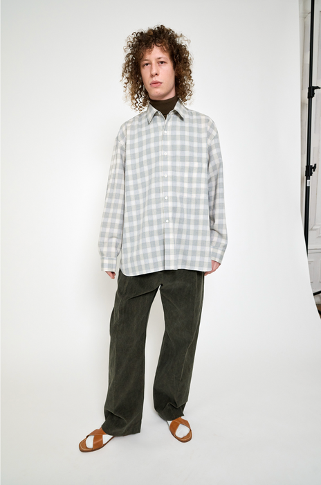 Salvatore Piccolo x CRISTASEYA<br>HANDMADE CLASSIC COLLAR OVERSIZED SHIRT<br>in CHECKED BLUE/GREEN