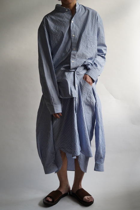 Salvatore Piccolo x CRISTASEYA<br>HANDMADE FRINGED MAO COLLAR SHIRT<br>in BLUE STRIPED