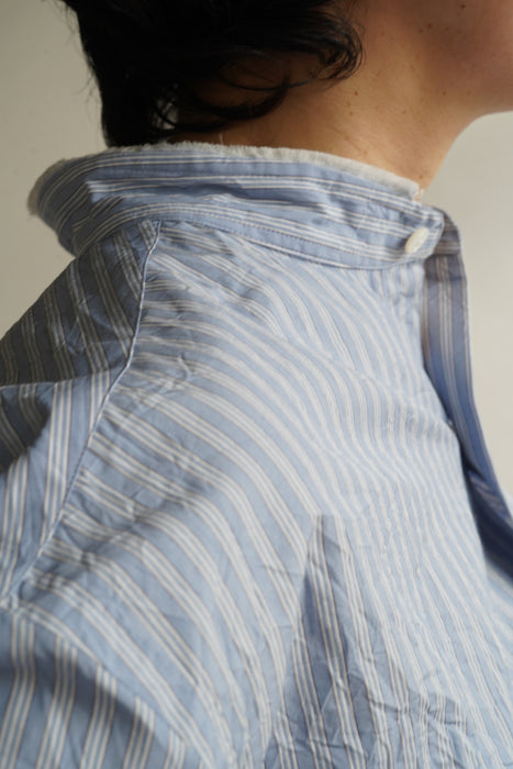 Salvatore Piccolo x CRISTASEYA<br>HANDMADE FRINGED MAO COLLAR SHIRT<br>in BLUE STRIPED