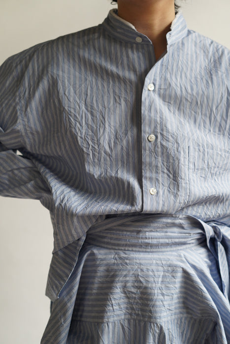 Salvatore Piccolo x CRISTASEYA<br>HANDMADE FRINGED MAO COLLAR SHIRT<br>in BLUE STRIPED