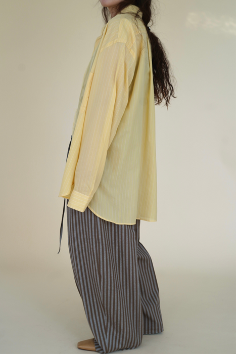 Salvatore  Piccolo x CRISTASEYA<br>HANDMADE CLASSIC COLLAR SHIRT<br>in YELLOW WITH WHITE STRIPES