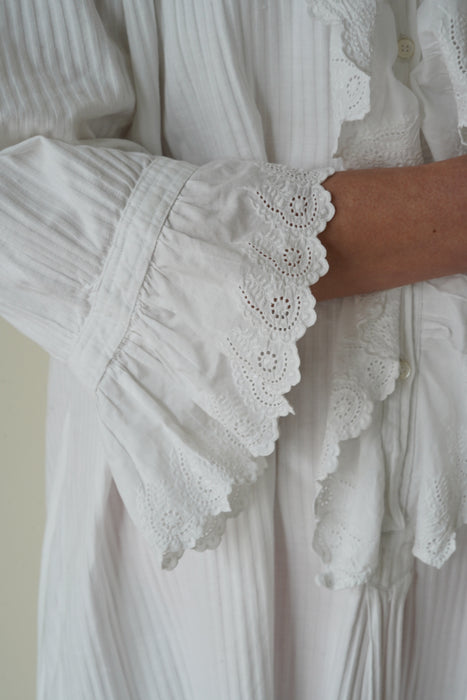 ANTIQUE<BR>ST COTTON FRILL NIGHTGOWN LONG DRESS