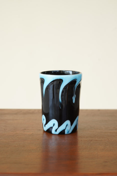 CRISTASEYA<br>MURANO GLASS <br>BLACK WITH CYAN DRIP & WAVE