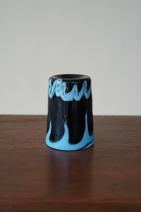 CRISTASEYA<br>MURANO GLASS <br>BLACK WITH CYAN DRIP & WAVE