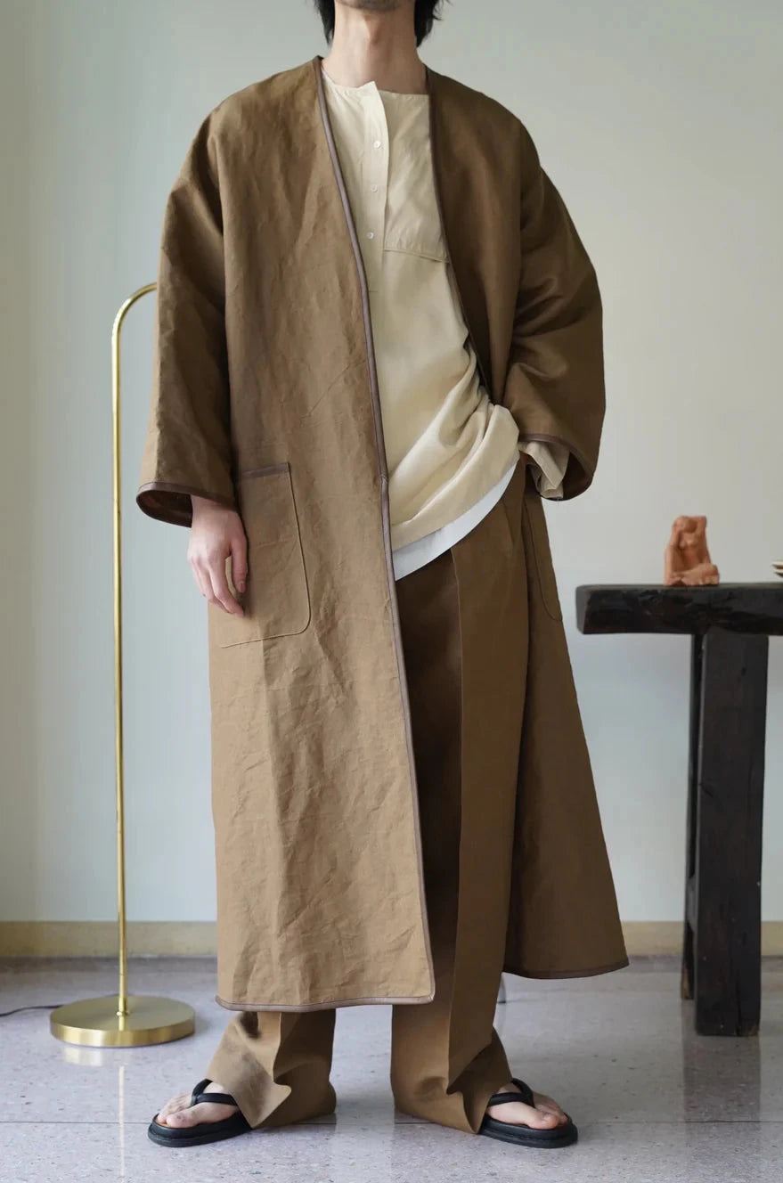 CRISTASEYA COLLARLESS COAT WITH LEATHER PIPING – PORT CRISTASEYA COLLARLESS COAT WITH LEATHER PIPING – PORT