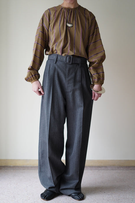 FUMIKA_UCHIDA<br>HERRINGBONE BELTED WIDE 2-TUCK PANTS