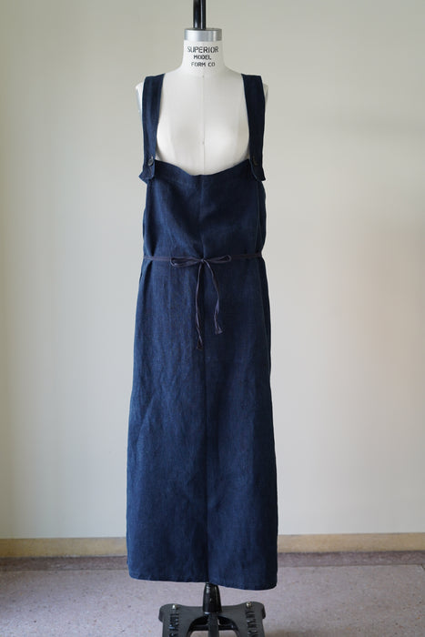 ANTIQUE<BR>FRENCH INDIGO LINEN APRON DRESS