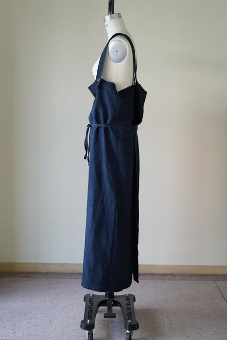 ANTIQUE<BR>FRENCH INDIGO LINEN APRON DRESS