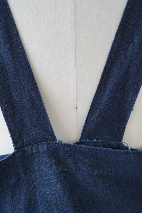 ANTIQUE<BR>FRENCH INDIGO LINEN APRON DRESS