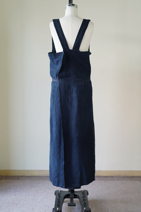ANTIQUE<BR>FRENCH INDIGO LINEN APRON DRESS