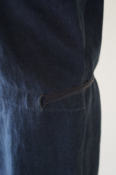 ANTIQUE<BR>FRENCH INDIGO LINEN APRON DRESS