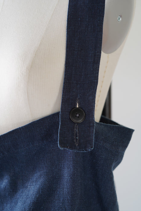 ANTIQUE<BR>FRENCH INDIGO LINEN APRON DRESS