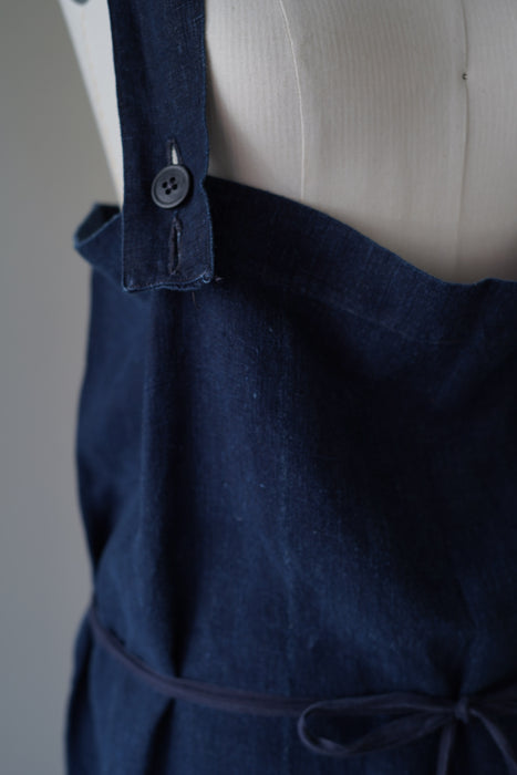 ANTIQUE<BR>FRENCH INDIGO LINEN APRON DRESS
