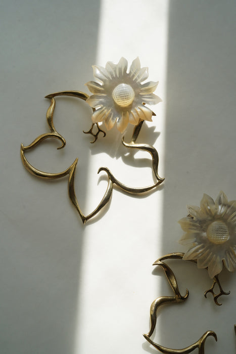 VINTAGE<BR>MOTHER OF PEARL FLOWER EARRINGS