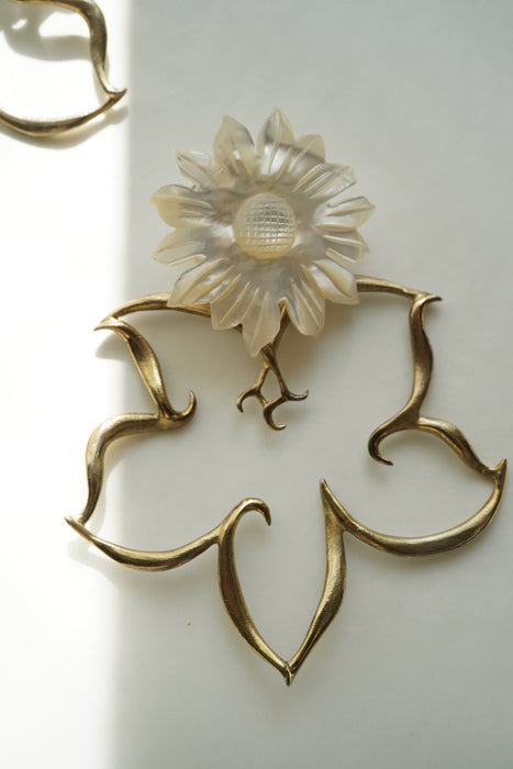 VINTAGE<BR>MOTHER OF PEARL FLOWER EARRINGS