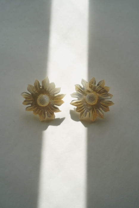 VINTAGE<BR>MOTHER OF PEARL FLOWER EARRINGS