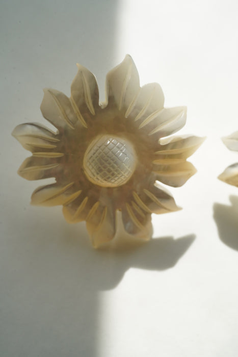 VINTAGE<BR>MOTHER OF PEARL FLOWER EARRINGS