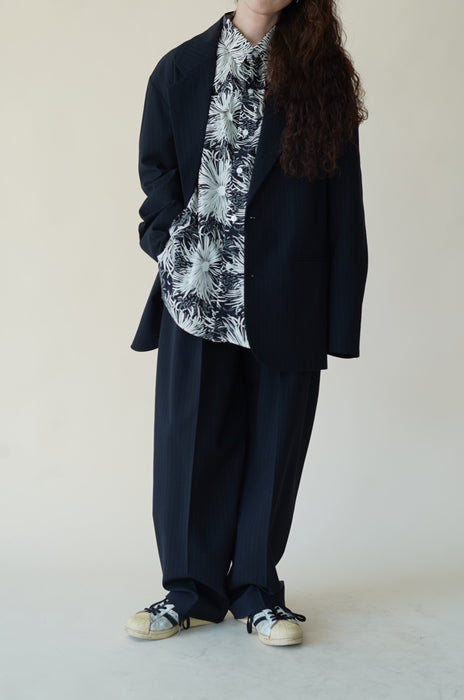 CRISTASEYA<br>OVERSIZED BLAZER<br>in BLACK/NAVY STRIPES