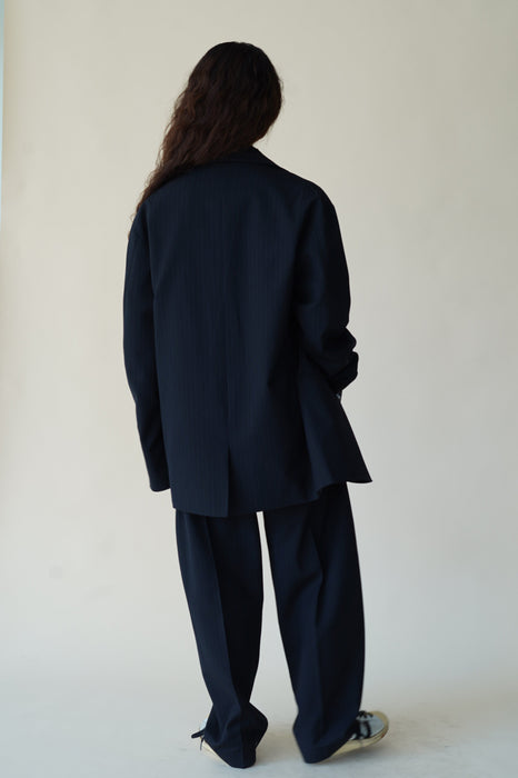 CRISTASEYA<br>OVERSIZED BLAZER<br>in BLACK/NAVY STRIPES