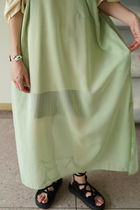 CRISTASEYA for PORT<br>SHEER CAFTAN DRESS<br>SAUGE STRIPES