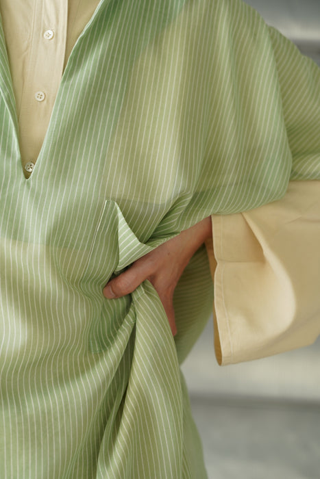 CRISTASEYA for PORT<br>SHEER CAFTAN DRESS<br>SAUGE STRIPES
