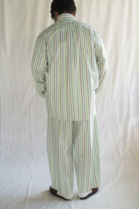 Salvatore Piccolo x CRISTASEYA<br>HANDMADE FRINGED MAO COLLAR SHIRT<br>in PASTEL GREEN STRIPED