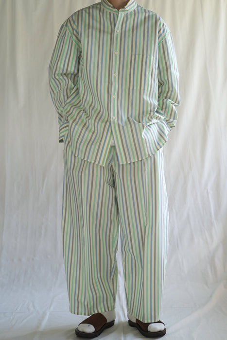 Salvatore Piccolo x CRISTASEYA<br>HANDMADE FRINGED MAO COLLAR SHIRT<br>in PASTEL GREEN STRIPED