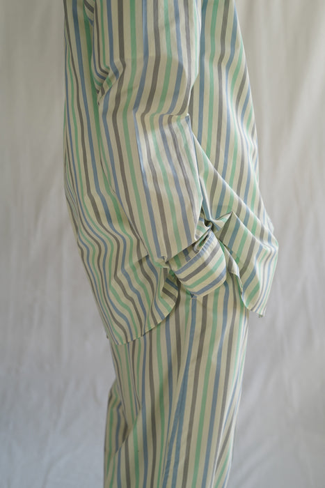 Salvatore Piccolo x CRISTASEYA<br>HANDMADE FRINGED MAO COLLAR SHIRT<br>in PASTEL GREEN STRIPED