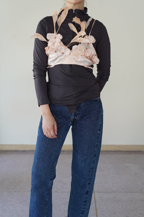 FUMIKA_UCHIDA<BR>NYLON JERSEY HALF-ZIP BODYSUIT