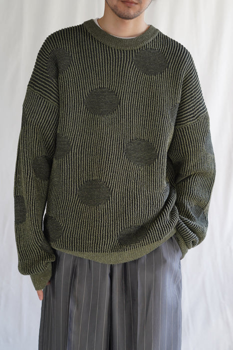 CRISTASEYA<br>RIBBED POLKA DOTS WASHI PAPER SWEATER<br>in BLACK WITH KHAKI POLKA DOTS