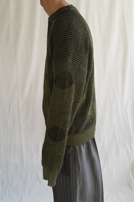 CRISTASEYA<br>RIBBED POLKA DOTS WASHI PAPER SWEATER<br>in BLACK WITH KHAKI POLKA DOTS