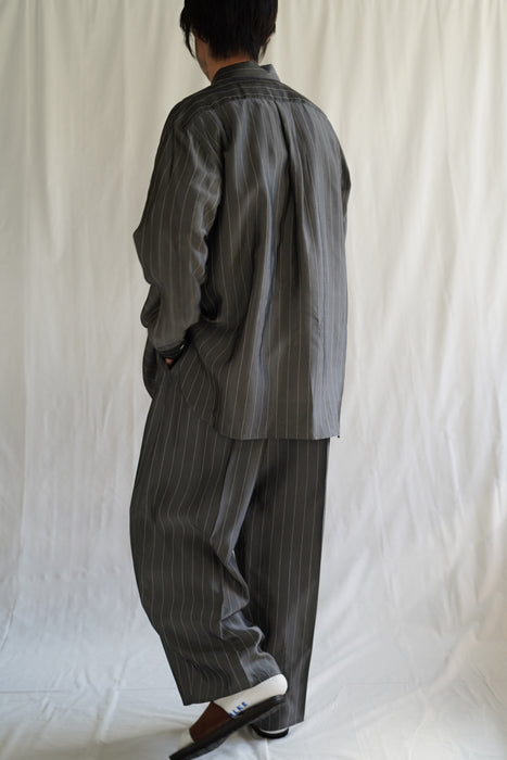 Salvatore Piccolo x CRISTASEYA<br>HANDMADE CLASSIC COLLAR SHIRT<br>in GREY WITH WHITE PINSTRIPES