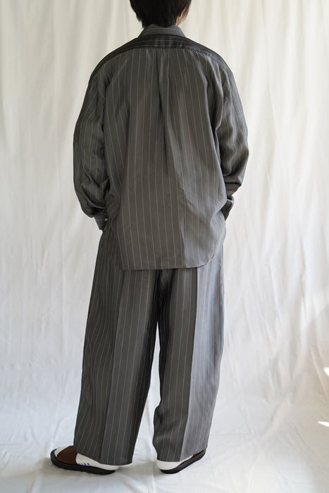 Salvatore Piccolo x CRISTASEYA<br>HANDMADE CLASSIC COLLAR SHIRT<br>in GREY WITH WHITE PINSTRIPES